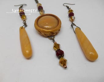 Autumn Dreams amber & gold polymer clay jewelry pendant necklace cabochon charm