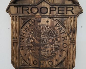 Custom #Ohio Highway Patrol #Trooper #Police Badge - Personalized Badge 3D V Carved Wood Sign