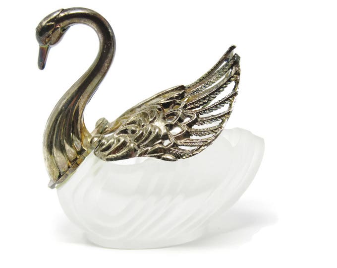 Vintage Swan Salt Cellars with Articulated Silver Plate Wings Crystal - Bridal Gift- Shower Gift - Housewarming Gift -Vintage Serving Mom