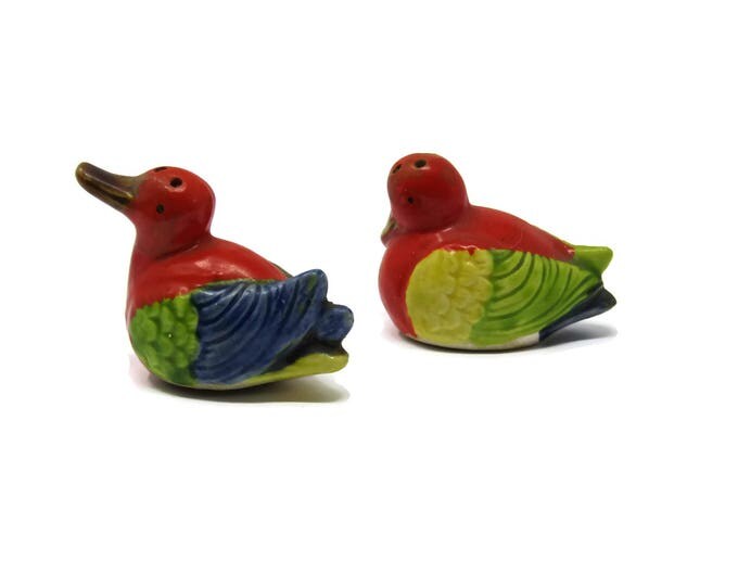 Vintage Ceramic Bird Salt and Pepper Shakers - Hand Painted Birds Of Paradise - Novelty Bird Shakers - 1940s Charcater Shakers