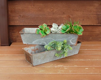 Pair Galvanized Boxes Vintage Planter Rusty Garden Flower Pair Galvanized Boxes Vintage Planter Rusty Garden Flower