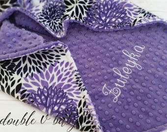 Personalized Baby Blanket, Purple Baby Blanket, Girl Baby Blanket, Stroller Blanket, Blanket with Name, Girl Minky Blanket, Girl Lovey