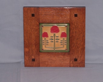 Framed Arts and Crafts Tile-Mission Style Frame-Long Stem Roses-Home Sweet Home