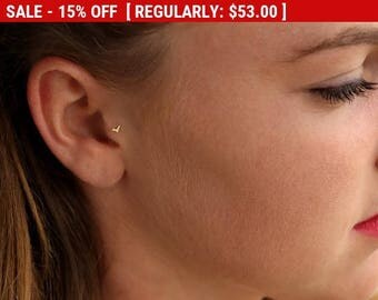 SALE15% Tiny Gold Earrings, Tiny Gold Tragus Earrings, Gold Cartilage, Studs Earrings, Tiny Post Earring, Tiny Earring, Small Stud, Bird