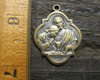 French Religious Medal, Communion Medal, Ricordo Della Comunione, French Religious Pendant, PLEASE READ DESCRIPTION