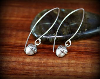 Acorn earrings, Sterling silver acorn earrings
