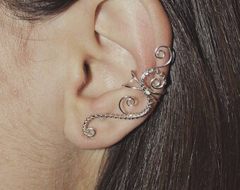 Pierced silvering Ear Cuff - rock/ goth/ art deco/ boho - Bindweed