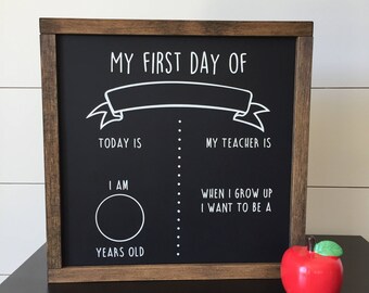 First Day of School Chalkboard // Back to School Chalkboard // First Day of School Sign // Framed Wood Chalkboard
