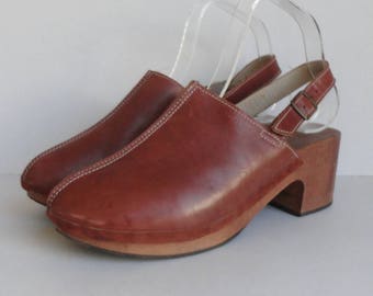 Brown Slingback Vintage Clogs // Size EU 39