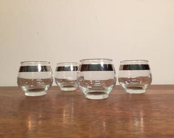 Four Footed 4 oz Round Roly Poly Snifters with Wide Silver Stripe by Libbey