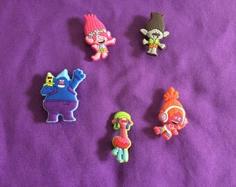 5-pc Trolls Shoe Charms for Crocs, Silicone Bracelet Charms, Party Favors, Jibbitz