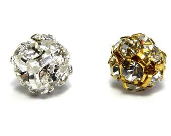 8x Round Rhinestone Beads, Strass Balls 8mm - Gold or Silver/Crystal