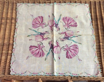 Ballerina Dancer Vintage Hankie Hanky BEAUTIFUL Handkerchief