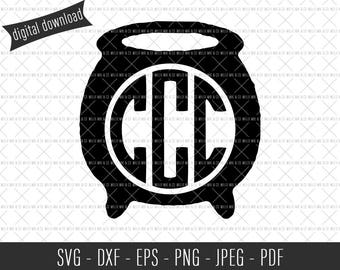 Cauldron Monogram Frame, Halloween SVG, Halloween Monogram, Fall SVG, Witch SVG, Svg File, Halloween Cut File, Halloween Clip Art, Cut Files