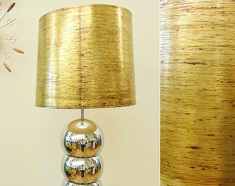 Vintage Lamp Shade, Mid Century Paper, Metallic Gold Paint Spatter Design, Large