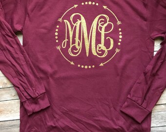 Arrow and Dot Border Monogrammed Shirt - Short Sleeve or Long Sleeve for YOUTH or ADULT