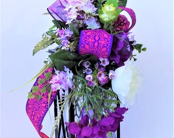 Purple Floral Lantern Swag, Bright Summer Flowers, Unique Lantern Swag, Bright Centerpiece, Floral Arrangement, Home decor, Handmade, New