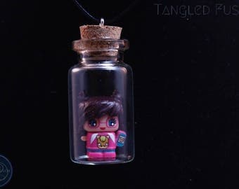 Quirky Glass Vial Necklace with MixieQ Figurine on Leather