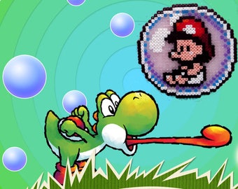 Baby Mario in the game Yoshi Island from bubble