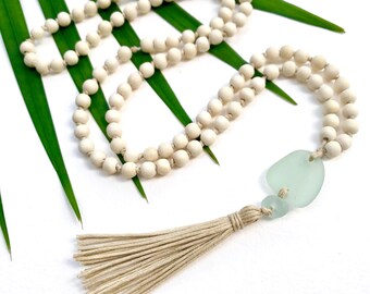 Sea glass necklace - Yoga tassel necklace - Yoga necklace - Mala Necklace - 108 Mala - 108 mala beads - Mala boho necklace - Yoga Jewelry