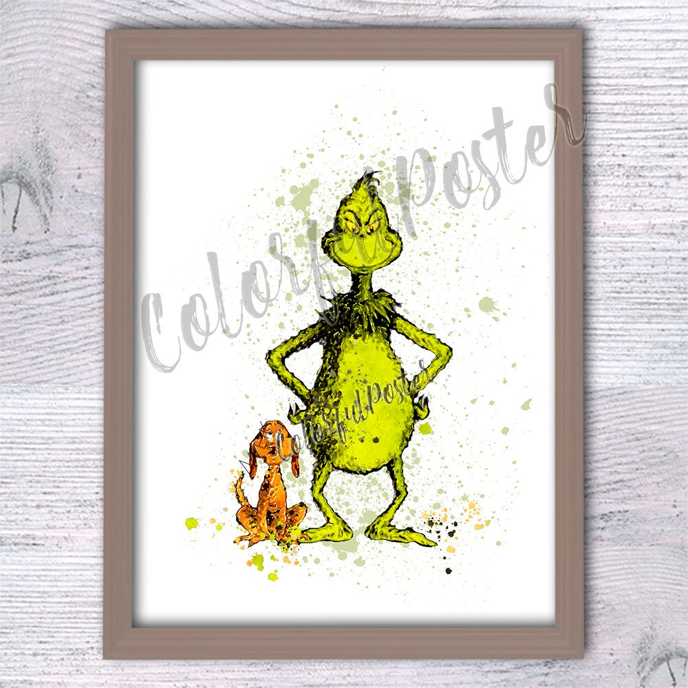 Grinch watercolor print Dr Seuss art poster Dr Seuss wall