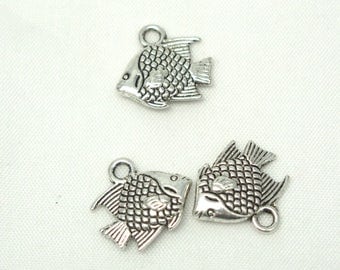 3 small silver-plated 13x12mm tropical fish charms