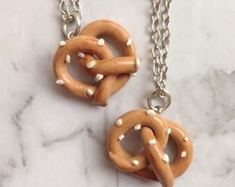 Salted pretzel polymer clay food charm necklace