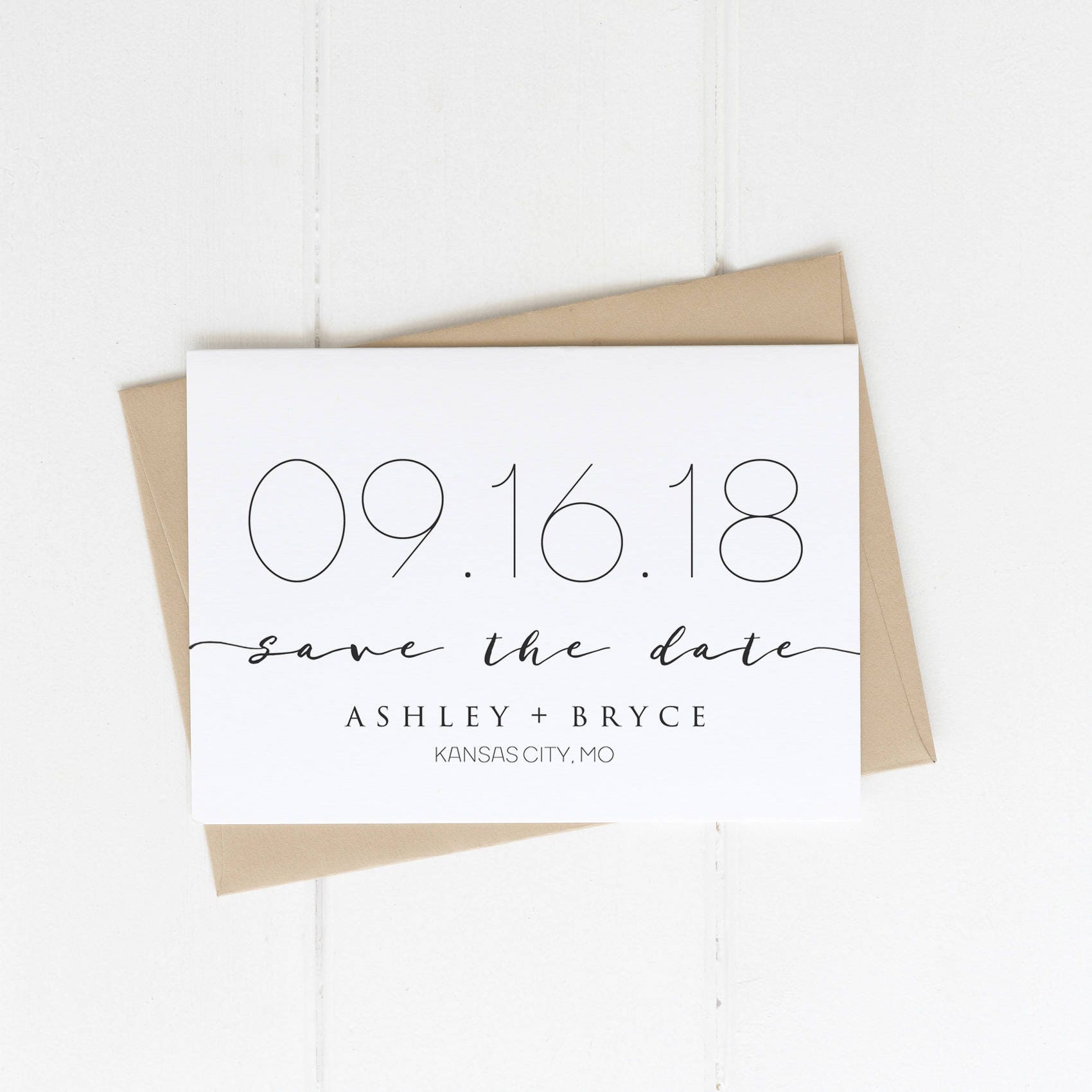 Save the Date Card Modern Black and White Printable Simple