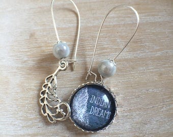 earring cabochon 20mm asymmetrical half black half Angel