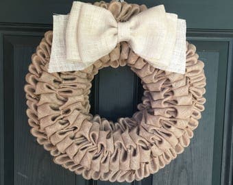 Tan/White Burlap Bubble Wreath