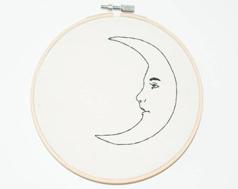 Wiccan Moon Embroidery Hoop Art.Home Decor.gothic home decor.minimalist art.embroidery hoop.gift for her.modern embroidery.contemporary art.