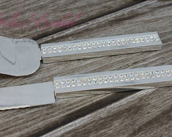 FAST SHIPPING!! Wedding Cake Server Set, Wedding Knife Set, Silver Wedding Cake Server Set, Wedding Gift, crystal Cake Server Set
