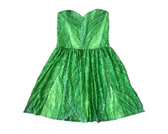 READY-to-SHIP LARGE Adult Tinkerbell Inspired Leaf Sweetheart Skater Dress