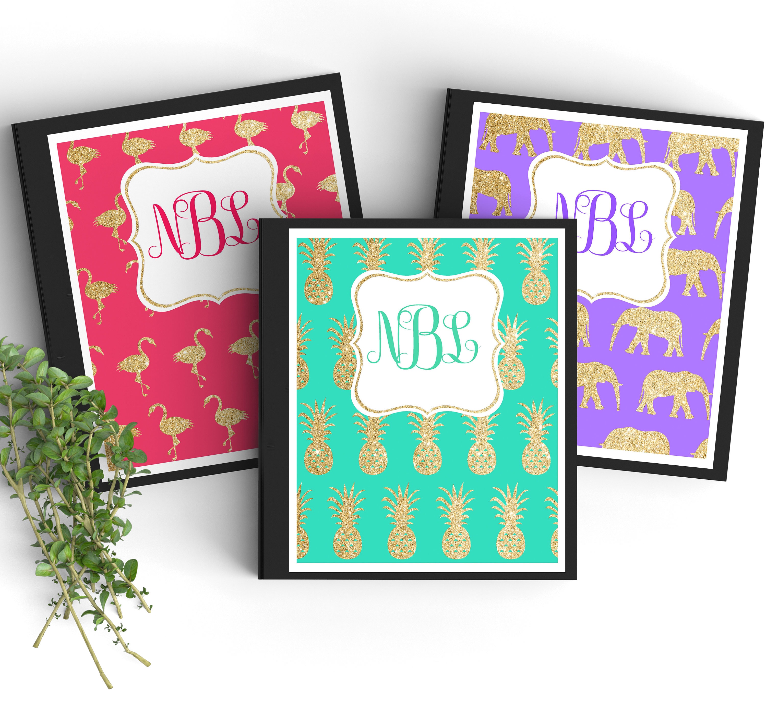 set-of-3-monogram-editable-binder-covers-gold-glitter