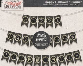 Ideas For Halloween, Happy Halloween Banner, Halloween Garland, Party Decor, Instant Download, Halloween Printable Banner, Skeleton Images