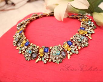 FLORA - Multicolour Rhinestone Statement Necklace