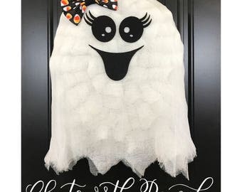 THE ORIGINAL Halloween GHOST Burlap Wreath - Thanksgiving Fall Autumn Harvest Halloween Boo Friendly Ghost