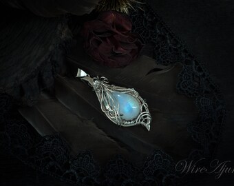 wire wrapped pendant moonstone pendant bridal silver pendant copper pendant gift for women moonstone necklace gift for wife gift for her