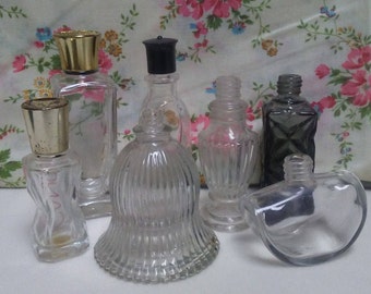 7 Vintage GLASS PERFUME BOTTLES, Instant Collection