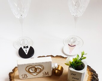 Bride and groom table - Bride and groom table decor - Bride and groom table decorations - Wine glass charms - Mini planter - Wedding decor