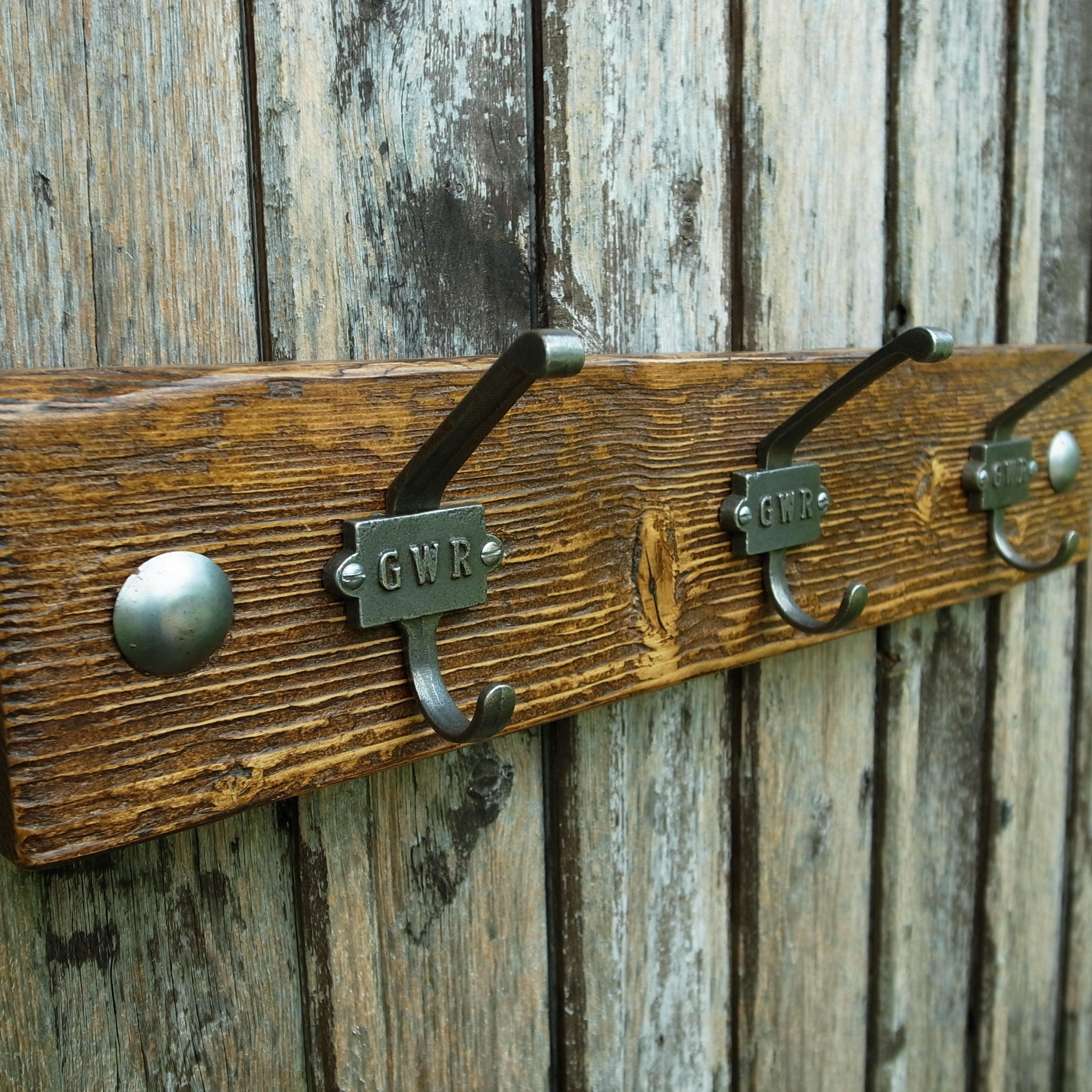 Vintage Industrial GWR Coat Hooks Rustic Coat Rack Reclaimed Wood ...