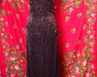Chocolate brown burnout velvet vintage maxi dress