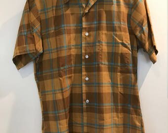 Vintage Penneys Towncraft Short Sleeved Plaid Shirt 1970s