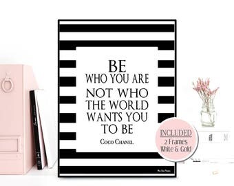 Be who you are quote, Coco Chanel print, Coco Chanel quote, Celebrity quote, Inspirational wall art, Inspirational quote, Modern typography