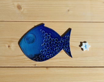 Ceramic fish wall decor, handmade, holiday, wedding favor, wall composition