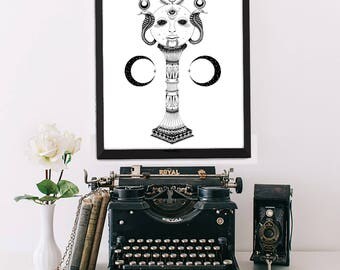 Affiche, Poster black and white / Print A3 noir et blanc / Motif LUNAR TROPHY by Emily Mesli