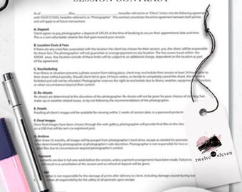 PHOTOGRAPHY, CONTRACT, Photographers, Terms and Conditions, Photoshop Template, PSD, Rose Gold, Geometric, Black Pattern