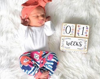 Baby Girl - Baby Age Blocks - Baby Milestone Blocks - Baby Monthly Milestone - Monthly Blocks - Baby Girl Milestone - Newborn Photo Prop