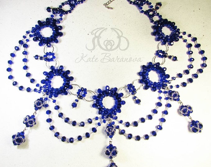 Blue necklace Chunky bead necklace Blue jewelry necklace handmade bridesmaid necklace royal blue beaded necklace sapphire beaded choker