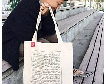 Durable Hand Crafted Canvas Tote Bag - Market Bag - Computer Bag - Tote w/ zippers - Tote for her - Screen Print - Single Side - Stitch TB01